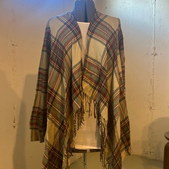 NWT Altar’d State open front cardigan sweater long sleeve plaid pattern fringe - Picture 1 of 13